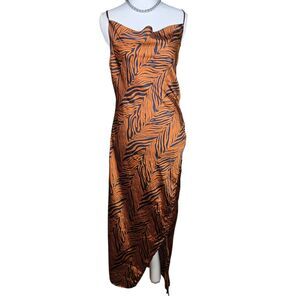 Akira Animal Print Dress S Maxi Satin Strap Copper Black Y2K Grunge Whimsigoth
